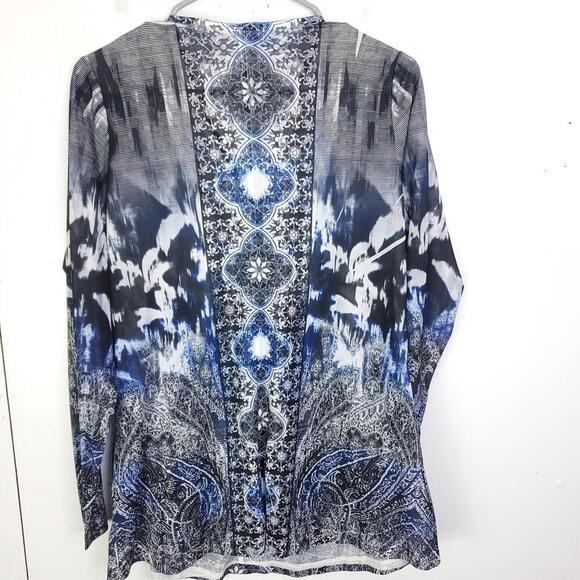 World Unity Top WOmens L Embroidered Neckline Studded Artsy Dyed Dark Colors - Picture 2 of 11